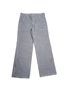 AYR High-Rise Wide-Leg Pinstripe Jeans — Navy and White